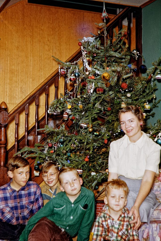 Lucy (Figueroa) Johnson at her home in Cambria Heights at Christmas.  From left: Bobby, Frank, Richie, Edward